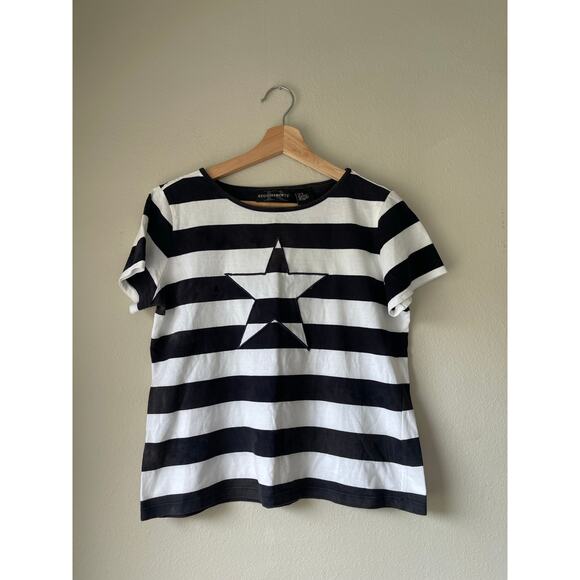 Requirements Tops - 90s Requirements Black & White Stripe Tee with Star Embroidery